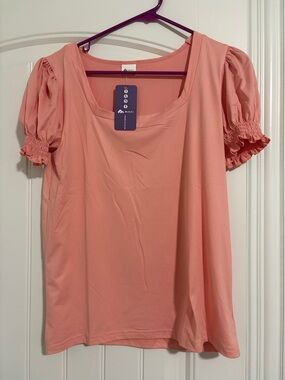 Women's Puff Sleeve Scoop Neck Top - Peach (Unbranded)